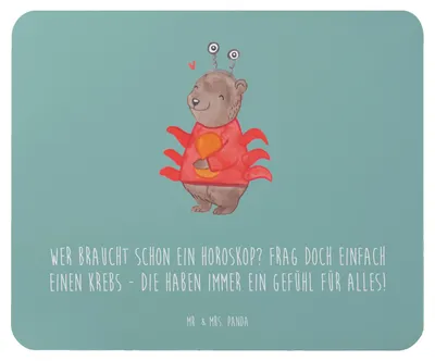Produktbild von Mr. & Mrs. Panda Mousepad Krebs Gefühl - Meeresbrise - Geschenk, mausteppich, Geschenke Sternzeichen, mousematte, Einfühlungsvermögen, Astrologie, pc mauspad, Mouse Pad