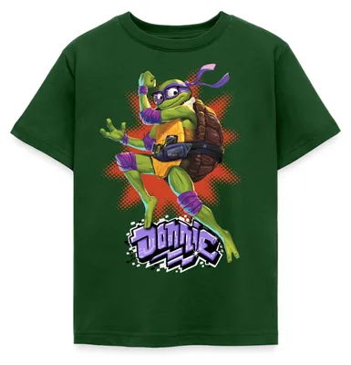 Produktbild von Spreadshirt TMNT Mutant Mayhem Turtle Donnie Kinder T-Shirt, 98/104 (3-4 Jahre), Forstgrün
