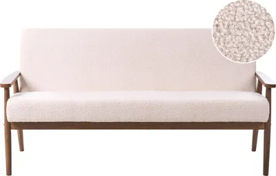 Produktbild von BELIANI 3-Sitzer Sofa Beige u. Dunkelbraun Bouclé Gepolstert mit Holz Armlehnen Retro Stil Wohnzimmersofa Polstersofa Stoffsofa Couch