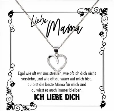 Produktbild von 22Feels Echt Silber Halskette - Liebe Mama Geschenk von Tochter Geburtstag und Muttertag Mutter Schmuck Set für Frauen - Herz Anhänger, Karte