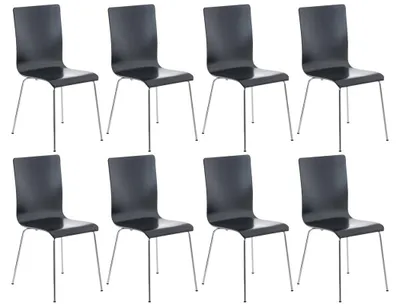 Produktbild von CLP 8er Set Besucherstuhl Pepe mit ergonomisch geformten Holzsitz und Metallgestell schwarz