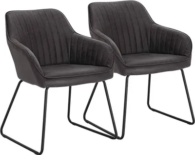 Produktbild von WOLTU 2er-Set Esszimmerstühle Küchenstuhl Polsterstuhl mit Armlehnen Sitzfläche aus Kunstleder Metallbeine Antiklederoptik Grau