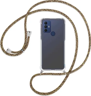 Produktbild von Handykette Backcover-Schutzhülle mit Band (Metall silberfarben) für TCL 30 SE, TCL 305, TCL 306 - braun+beige