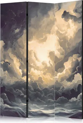 Produktbild von 3-teiliger Doppelseitiger Vlies Paravent - Epic Play of Light: The Sun Battling for Dominance Over the Clouds 135x172 cm Landschaften b-H-10054-z-a