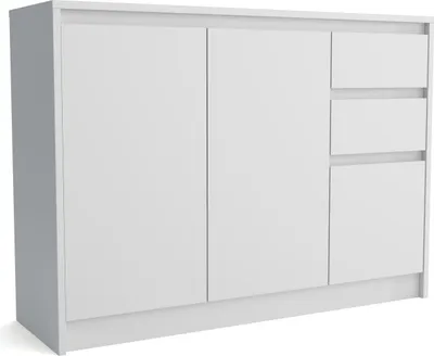 Produktbild von Masseno Kommode ASTORRE 113 cm Sideboard mit 2 Schubladen und 3 Türen für Wohnzimmer Schlafzimmer Modern 113x35x82 cm Weiß / Weiß