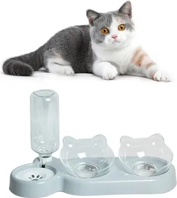 Produktbild von Katzen -Fütterungsschale, Schüssel -Set, Wasserspender Katze, automatische Flasche, abnehmbare Katzenhunde (grau)