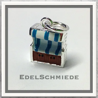 Produktbild von Strandkorb in 925 Silber als Anhänger türkis/weiß