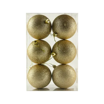 Obrázek produktu pro Plastové koule, prům. 8 cm, šampaň, 6x glitter