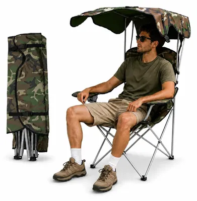 Productafbeelding van Opvouwbare Campingstoel met Zonnedak en 120 kg Draagvermogen