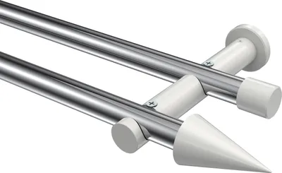 Produktbild von Interdeco Gardinenstange / Vorhangstange Chrom / Weiß, Typ Platon Savio (Kegel) ohne Ringe, 20 mm Ø 2-läufig, 140 cm