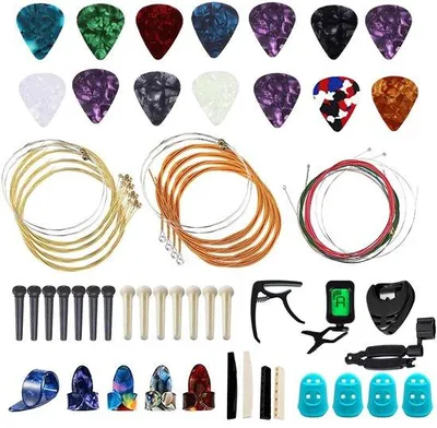 Produktbild von Gitarrenaccessoireset 3-teilig - Gitarrensaiten - Plektren - Vingerpicks - Anschlussgerät - aus nachhaltigem Celluloid