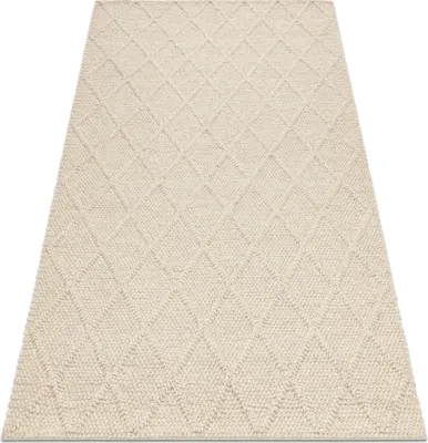 Produktbild von Wollteppich TAHAR 99001B Creme - HANDGEWEBT Schlinge, Rauten, Boho beige 200x290 cm