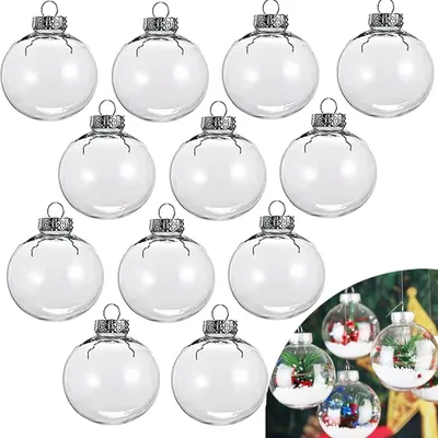 Produktbild von 12 pcs Hanging Clear Plastic Fillable Ornaments Balls for Crafting DIY,Round Clear Ball Ornament for Xmas Tree,Home Decoration,Wedding,Party,Christmas