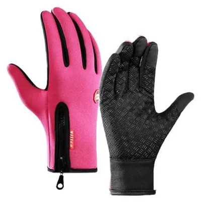 Immagine prodotto di Guanti invernali termici, antivento, compatibili con touchscreen, per sport, antiscivolo, rosa, taglie S e M