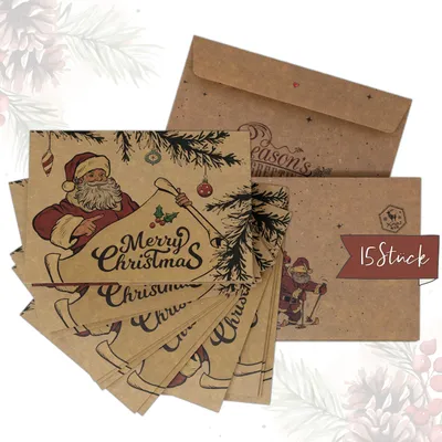 Produktbild von Weihnachtskarten 15x Kraftpapier Klappkarten Set Frohe Weihnachten Umschläge