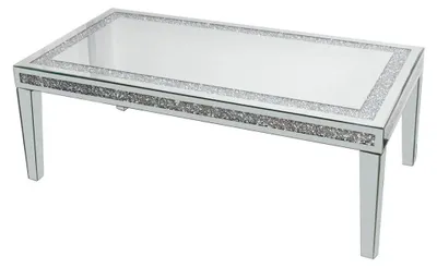 Immagine prodotto di Tavolino da divano in vetro - Tavolino rettangolare per il soggiorno - 120x60x45 cm - Intarsio in cristallo e diamanti - Design moderno e minimalista - Struttura in metallo - Argento