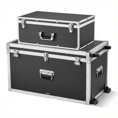 Produktbild von VEVOR 2 x Transportkoffer Aufbewahrungskoffer Aufbewahrungskiste Abschließbar, Große Aufbewahrungskiste (816 x 452 x 460 mm) mit Rollen & 3 Metallgriffen, Transportruhe mit Deckeln für Wohnung Schwarz