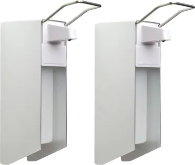 Produktbild von 2 Desinfektionsspender | Alu/Kunststoff | 500 ml | kurzer Hebel | Wandspender