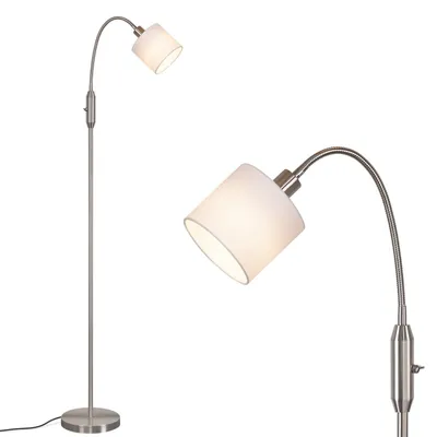 Obrázok produktu pre ZMH stojacia lampa do obývačky, látkové tienidlo, 360° otočná, moderný dizajn, s vypínačom na podstavci, pätica E14, stojacia lampa, kovová, vhodná do spálne, kancelárie, strieborná