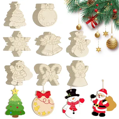 80 Holz-Weihnachtsanhänger zum Bemalen, 8 Designs