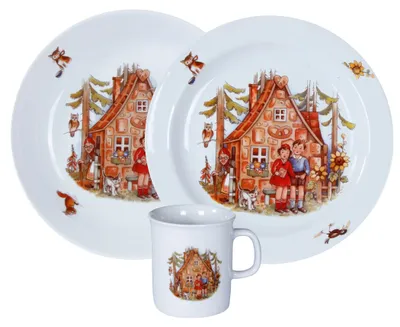 Produktbild von 3-teiliges Kinderporzellan Geschirr - Märchenmotiv "Hänsel und Gretel"
