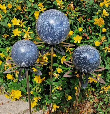 Produktbild von Blütenzauber Paris Rosenkugel 15/10/10 cm Edelstahl anthrazit Gartenstecker mit Stab 80 cm
