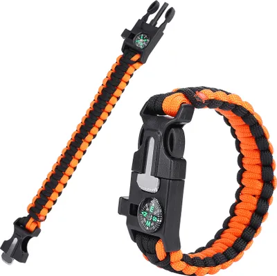 Produktbild von Paracord Survival Bracelets für Männer Frauen Outdoor Armreifen wickeln Regenschirm Seil (orange Schwarz)