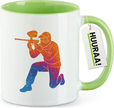 Produktbild von Huuraa Kaffeetasse Paintball bunte Silhouette 330ml Grün Keramik Kaffeebecher Geschenkidee