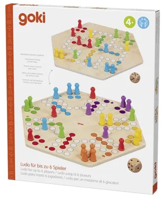 Obrázok produktu pre Drevená hra Goki Ludo - klasická stolová hra pre 6 hráčov