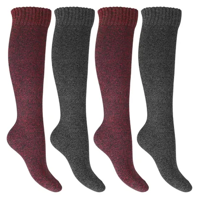 Produktbild von Footstar Damen Frottee Kniestrümpfe (4 Paar) Warme Baumwollsocken mit Thermo-Effekt - Rot-Grau 39-42