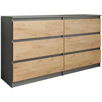 Produktbild von BEAUTYSOFA Modern Kommode LINDA 6S - 120 cm Sideboard mit 6 Schubladen & Grifflosen Fronten (Anthrazit+Eiche Lancelot)