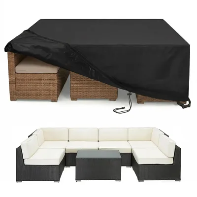 Produktbild von (270*180*91cm) Wasserdichte Gartenmöbel Abdeckung 600D Oxford, Rechteckige Outdoor Schutzhülle für Lounge Sofa Set, mit Reflektionsgriffen, Lüftung & Windschutz, Schwarz