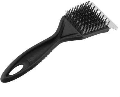 Image de Brosse pour barbecue - Nettoyant pour barbecue - Nettoyage du barbecue - Tête en acier inoxydable - 22x20x3 cm - Noir