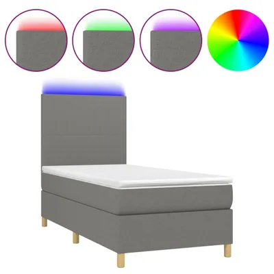 Produktbild von Boxspringbett mit Matratze & LED Dunkelgrau 90x190 cm Stoff