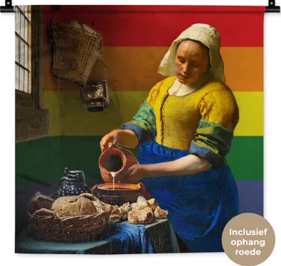Produktbild von MuchoWow® Wandteppich Wandbehang Milchmädchen - Vermeer - Flagge des Stolzes 60x60 cm Tapisserie Dekoration Wandtuch - Dekorationen - Wand Decke