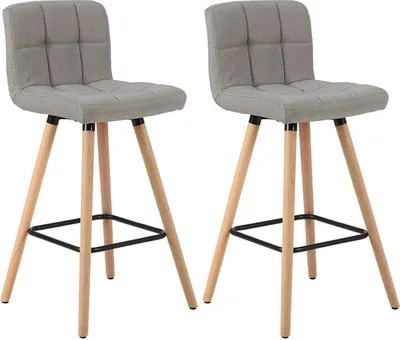 Produktbild von WOLTU 2er-Set Barhocker Barstuhl Bistrohocker Tresenhocker mit Lehne und Fußstütze Design Stuhl Massivholz Leinen Hellgrau