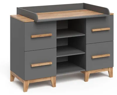 Produktbild von Wickelkommode Vitalispa Malia Grau/Artisan 133 x 98 cm XL mit 4 Schubladen, Model 58350