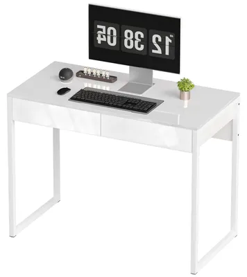 Productafbeelding van HOMCOM Bureau, 100 x 50 cm, computerbureau, kantoorbureau met 2 lades, wit