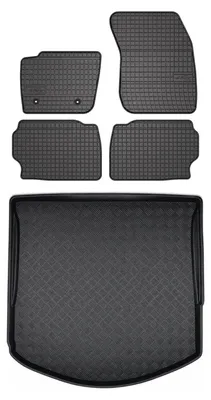 Image de Tapis en caoutchouc + bac de coffre pour Ford Mondeo MK4 2007-2012 (break, roue galette) – 5 pièces, noirs, sur mesure