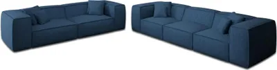 Produktbild von Strukturstoff 4-3-Sitzer Sofa Set Arelia Dunkelblau