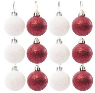 Weihnachtskugeln rot/weiß, 12er-Pack, Glitzer & Matt, 38 mm