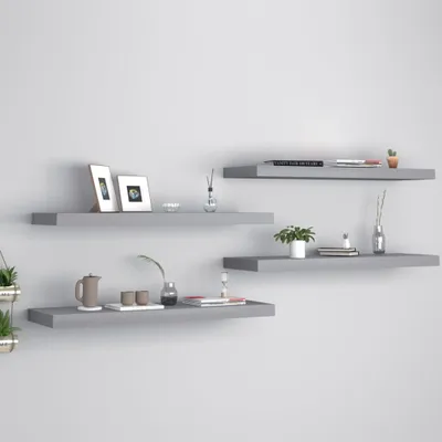 Obrázek produktu pro Závěsné police 4 ks. Šedá 80x23,5x3,8 cm MDF