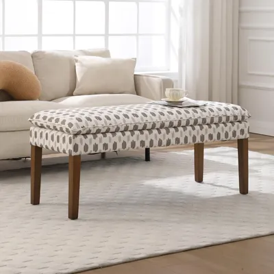 Immagine prodotto di Panca in legno, imbottita, rivestita in tessuto di chenille, color kaki