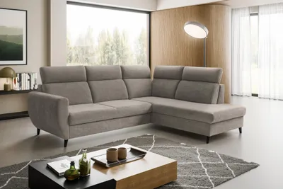 Produktbild von Ecksofa TORRO L (262 x 205 cm) –  RECHTE SEITE,  moderne verstellbare Kopfstützen, Bettkasten, Schlaffunktion, CRUZ 83 - Grau