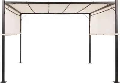 Obrázok produktu pre BELIANI Pergola béžový polyester oceľový rám 310 x 310 cm látkové tienidlo solárne LED svetlá záhradný prístrešok moderný štýl exteriér