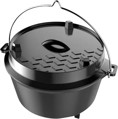Productafbeelding van Gietijzeren Dutch Oven - Braadpan Kampvuur - Buiten Koken - Met 3 Poten - 8 Liter - Zwart