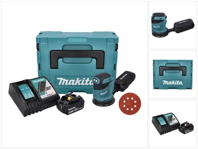 Zdjęcie produktu dla Akumulatorowa szlifierka oscylacyjna Makita DBO 180 RT1J 18 V 125 mm + 1x akumulator 5,0 Ah + ładowarka + 50x papier ścierny K 320 + Makpac