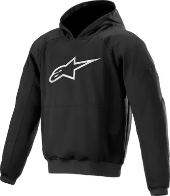 A black Alpinestars hoodie with a white logo on the front.