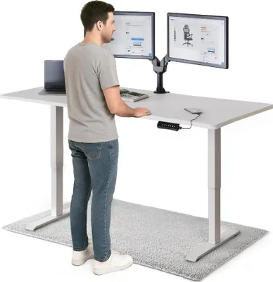 Produktbild von DESKSPACE PRO Elektrisch höhenverstellbarer Schreibtisch – 180x80 cm Memory & Kollisionsschutz, Computertisch Weiße Tischplatte / Weiße Gestell