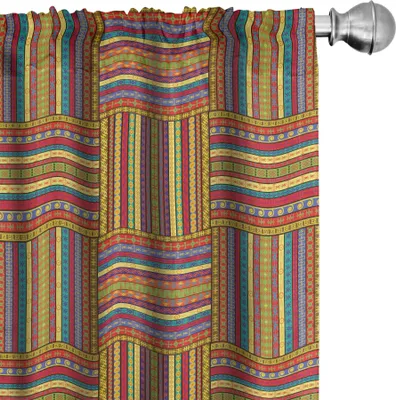 Produktbild von ABAKUHAUS afrikanisch Vorhänge, Gardinen, Ethnische Grenzen Muster altmodische alte Kultur Thema bunte kunstvolle Print, 2 Stück 75 x 175 cm, Mehrfarbig